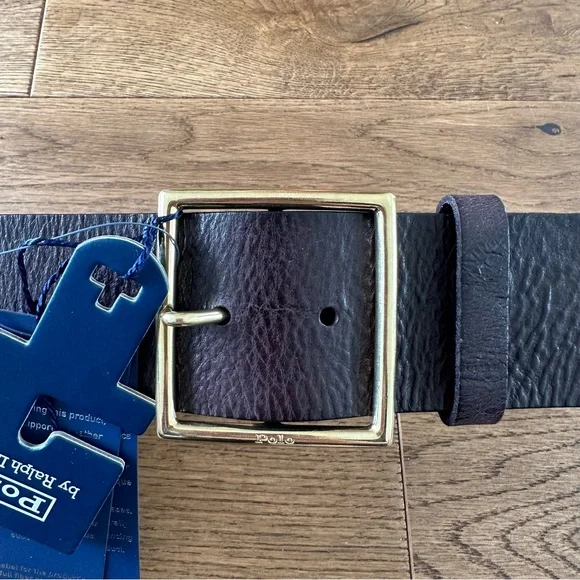 New Polo By Ralph Lauren Wide Brown Leather Belt Solid Brass Buckle XXS - Picture 4 of 11